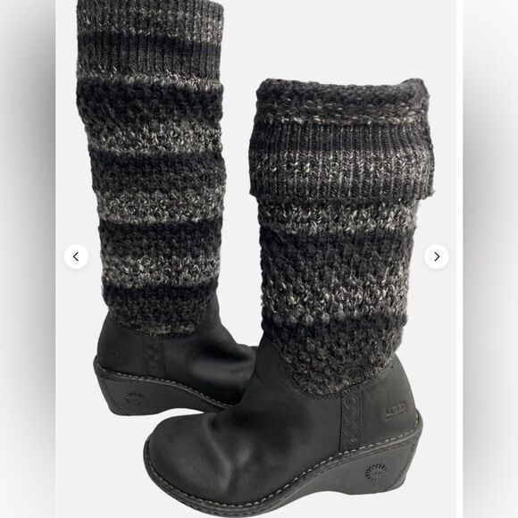New w/o box UGG 1935 Cresthaven Sweater Knee High Black Knit Leather - Picture 1 of 7